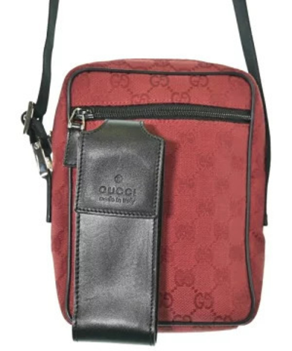 Gucci GG Canvas messenger bag red black leather front pocket